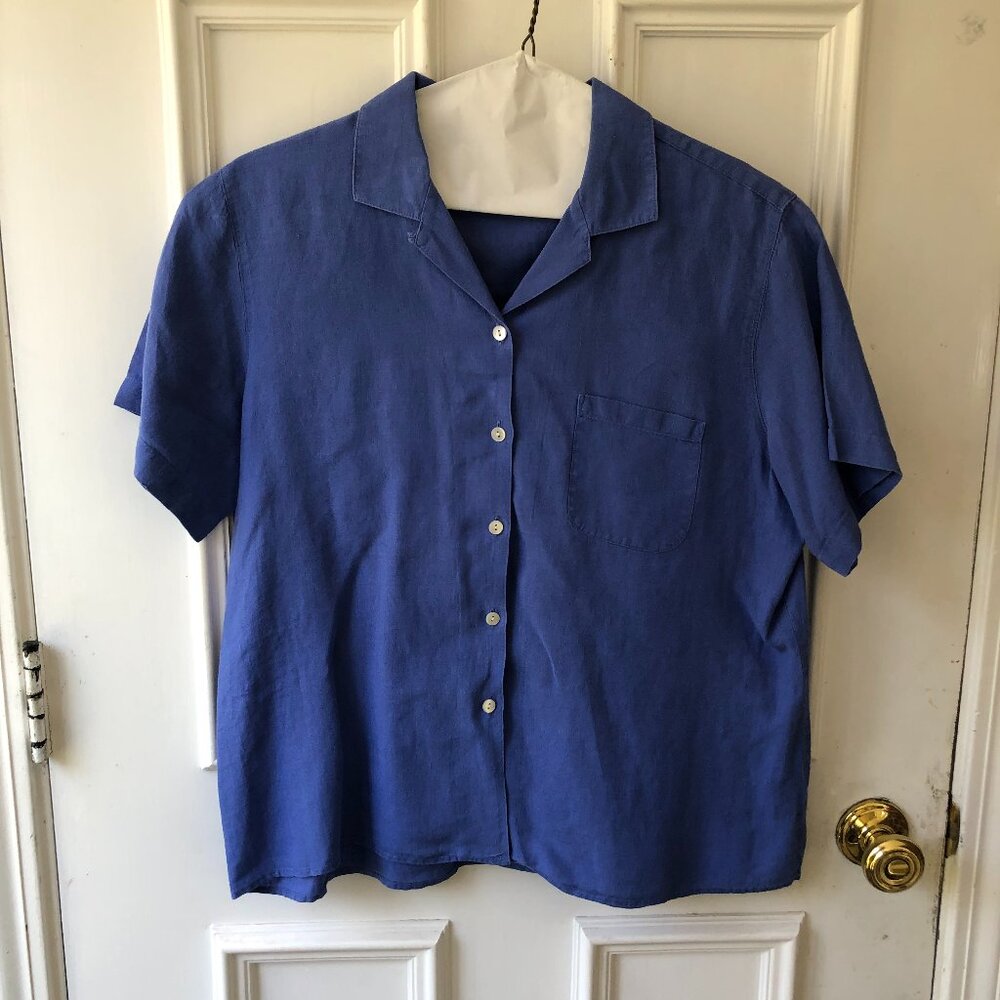 L.L. Bean 100% Linen Button Down Short-Sleeved Blouse